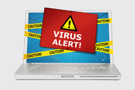 Laptop with a virus alert message